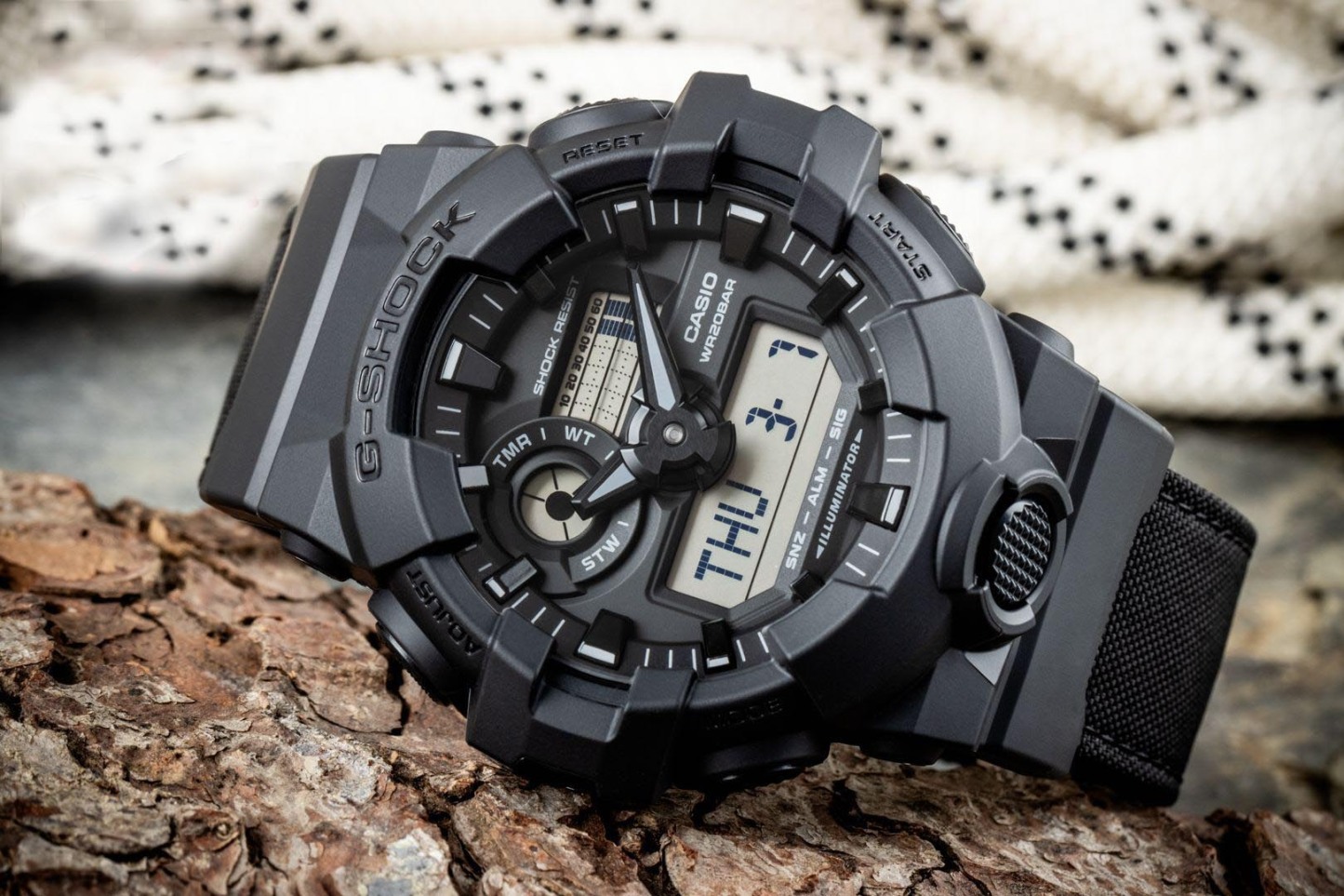 Casio G-Shock GA-700BCE-1A Analog Digital Men Watch Black Cordura Cloth Band ozDigitalWatch.com.au