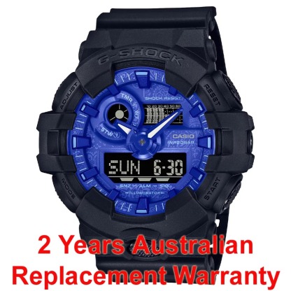 Casio G-Shock GA-700BP-1A Analog Digital paisley patterned Watch Blue Black ozdigitalwatch.com.au