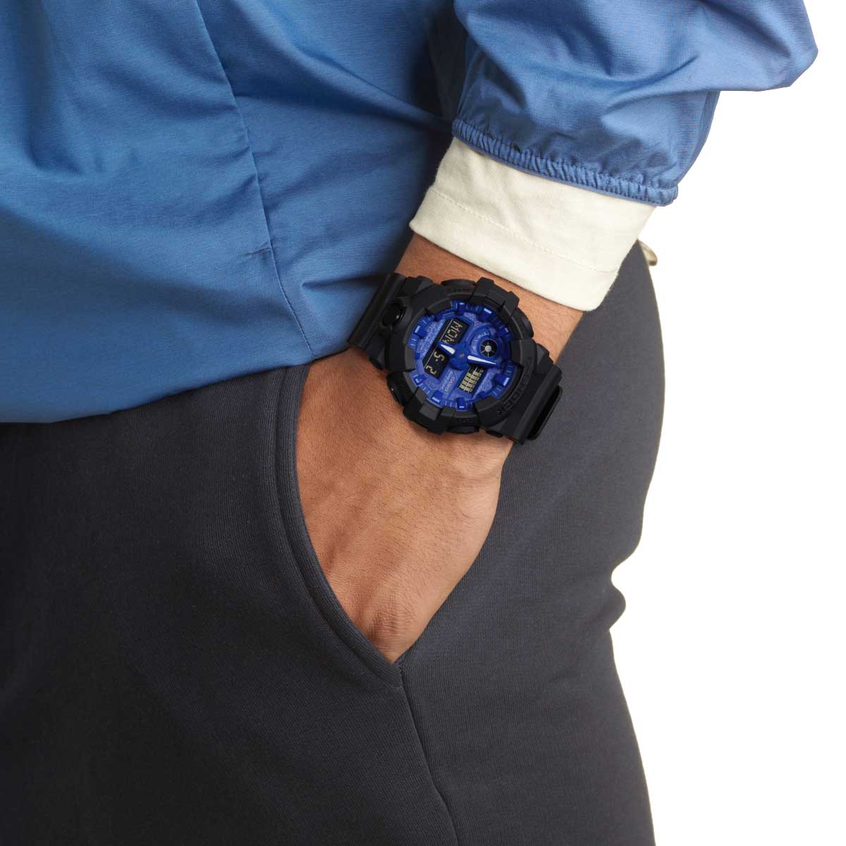 Casio G-Shock GA-700BP-1A Analog Digital paisley patterned Watch Blue Black ozdigitalwatch.com.au