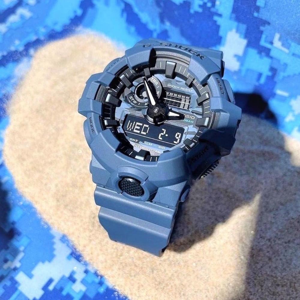 Casio G-Shock GA-700CA-2A Analog Digital Men Watch Navy Blue Camouflage ozdigitalwatch.com.au
