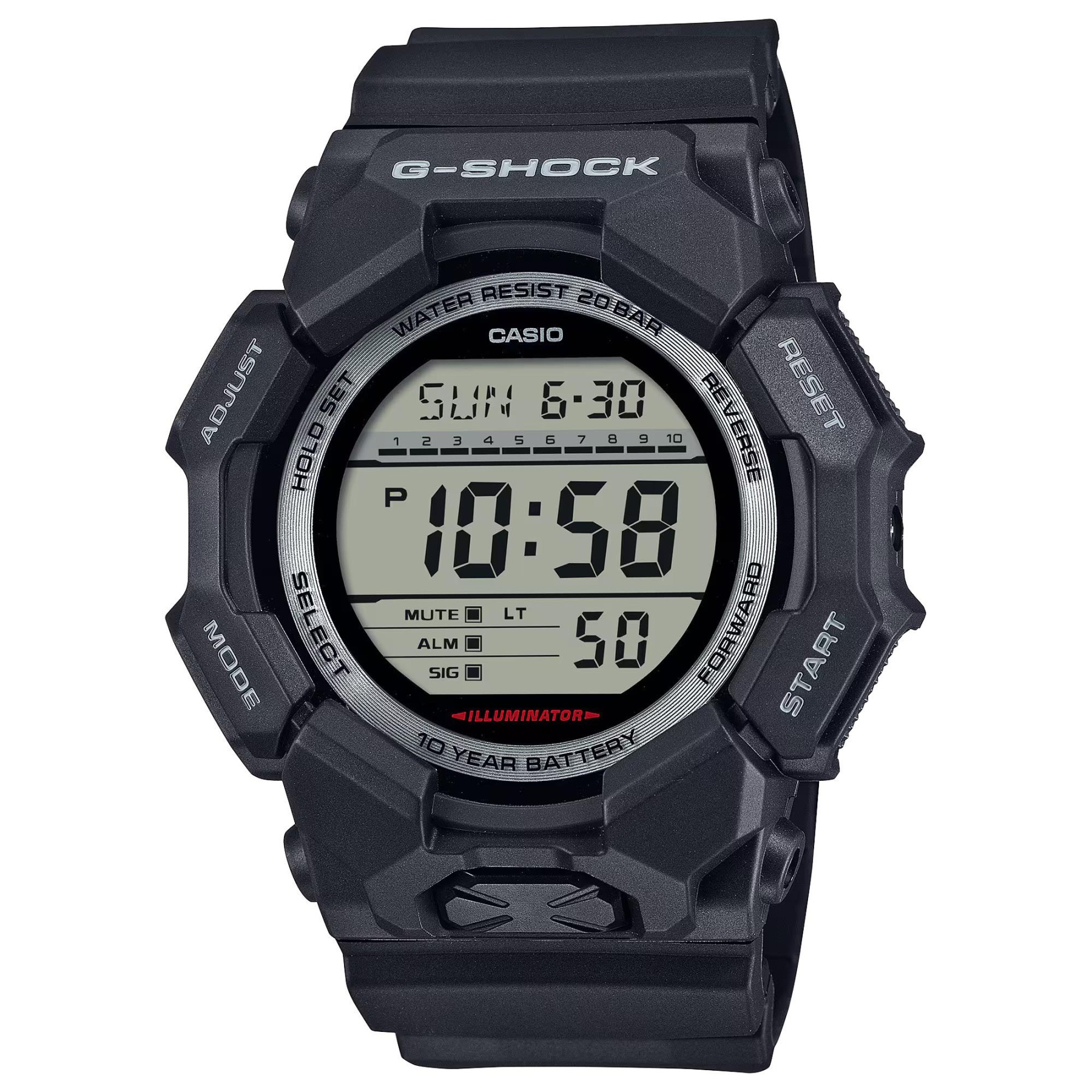 Casio G-Shock GD-010-1 Super Illuminator 10-Years Battery Digital Men's Watch (Black) GD010-1