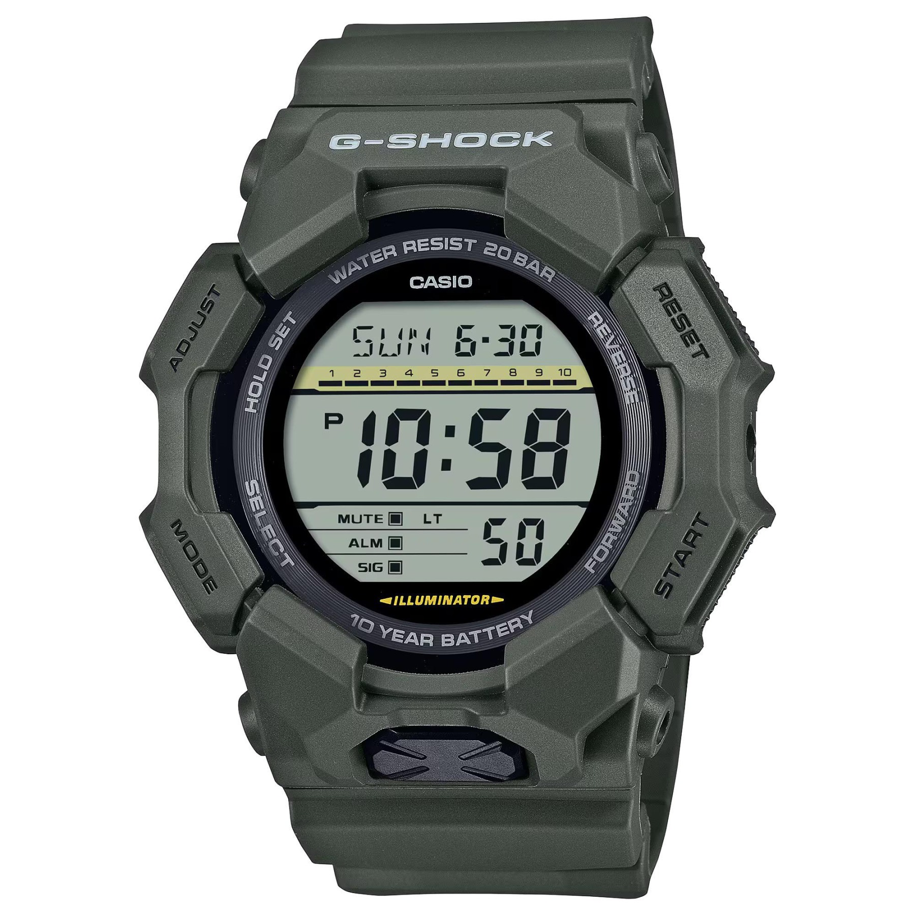 Casio G-Shock GD-010-3 Super Illuminator 10-Years Battery Digital Men's Watch (Green) GD010-3