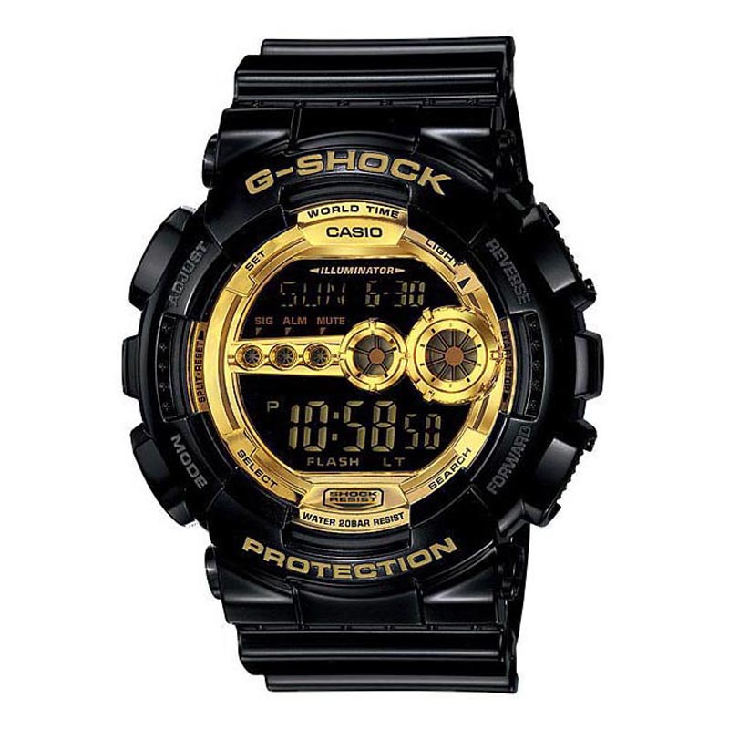 Casio G-Shock GD-100GB-1 Super Illuminator 7-Years Battery Digital Men's Watch (Black & Gold) GD100GB-1