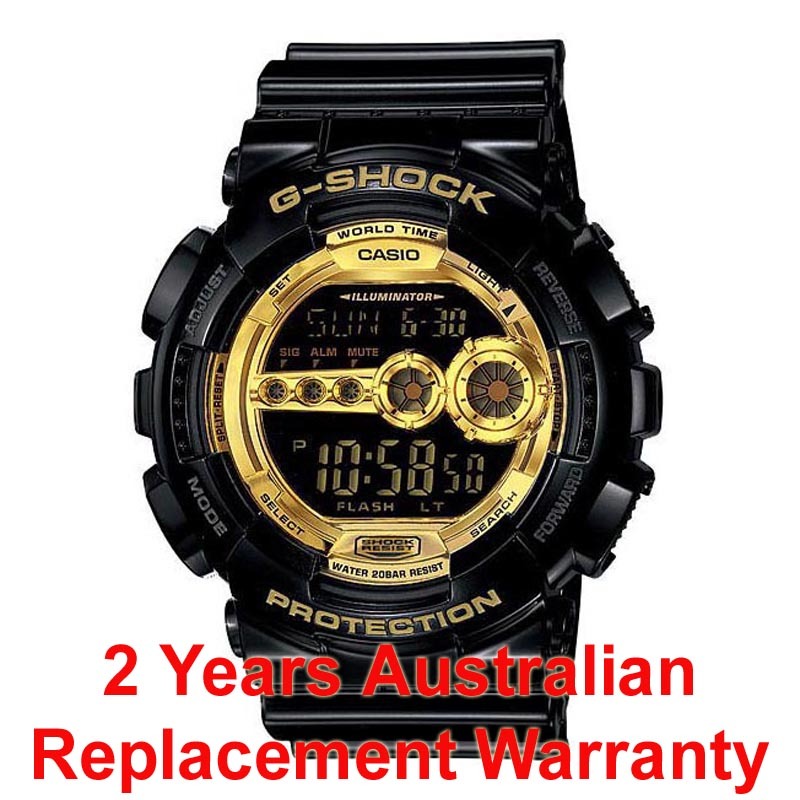 Casio G-Shock GD-100GB-1 Digital Super Illuminator 7-Years Battery Men's Watch (Black x Gold)