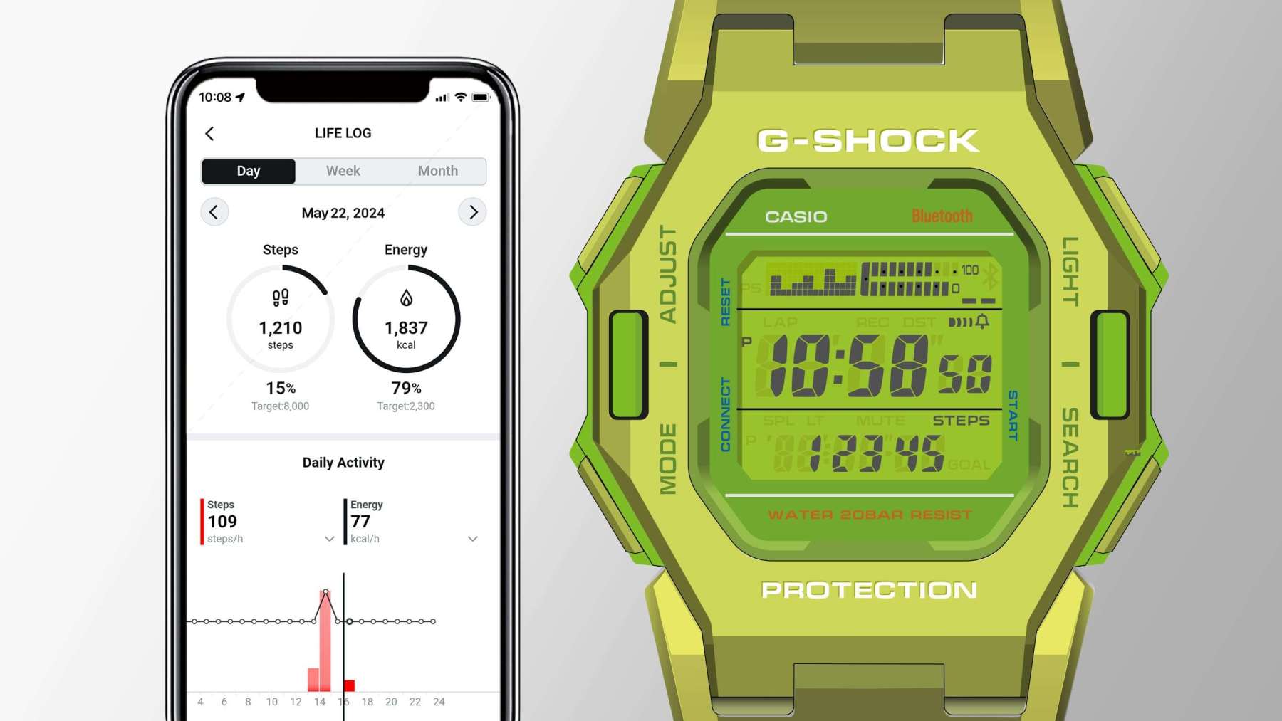Casio G-Shock GD-B500S-3 Bluetooth Step Tracker Digital Watch (Fluorescent Green) Compact Size