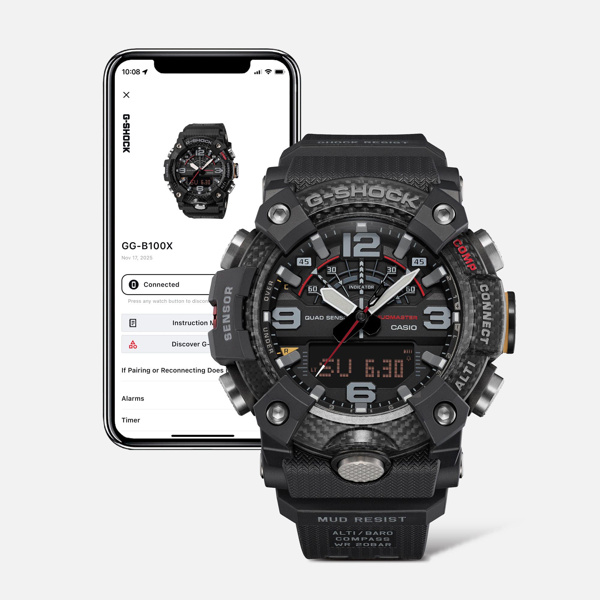 Casio G-Shock GG-B100X-1A3 Mudmaster Quad Sensor Bluetooth Men's Watch (Green & Black) GGB100X-1A3