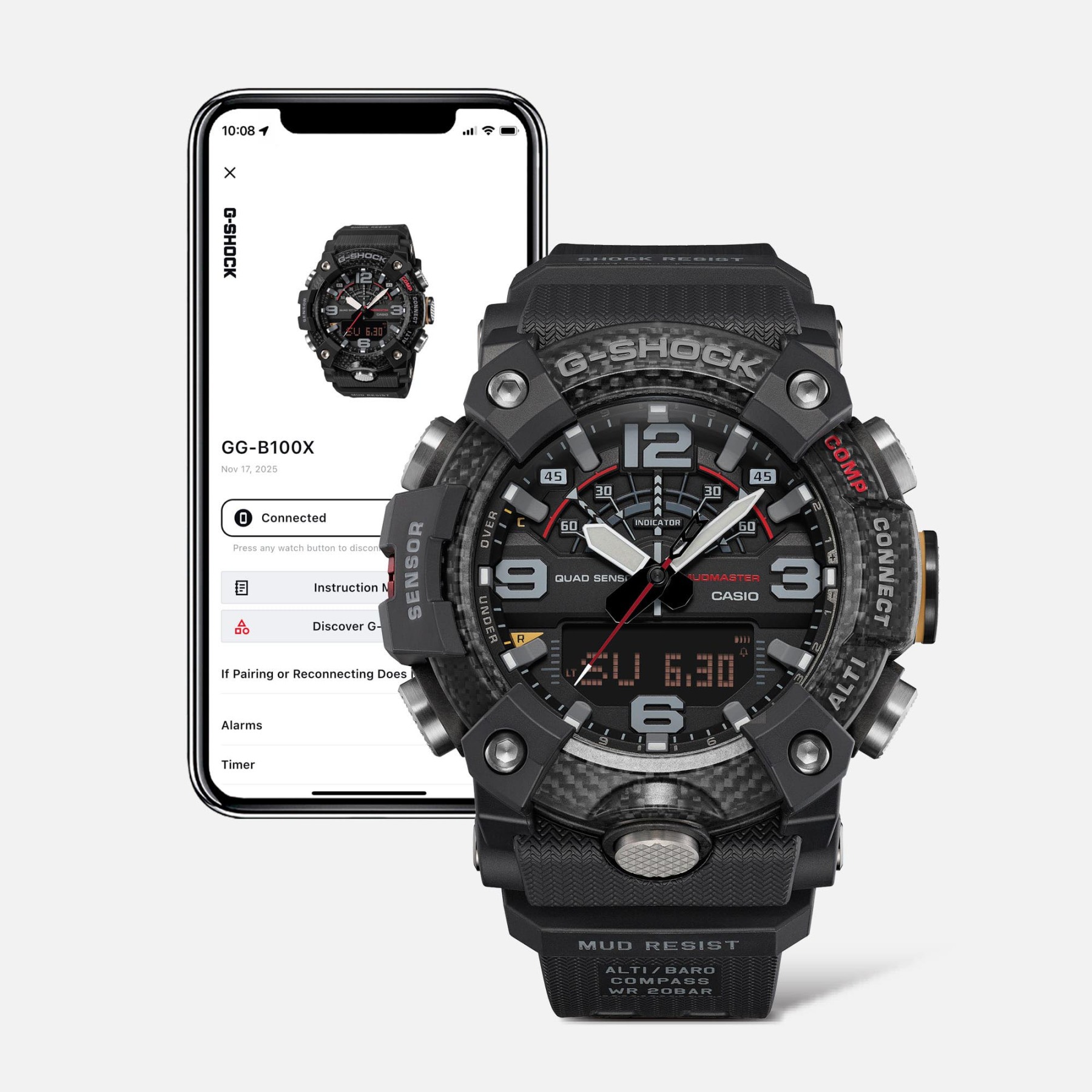 Casio G-Shock GG-B100X-1A3 Mudmaster Quad Sensor Bluetooth Men's Watch (Green & Black) GGB100X-1A3