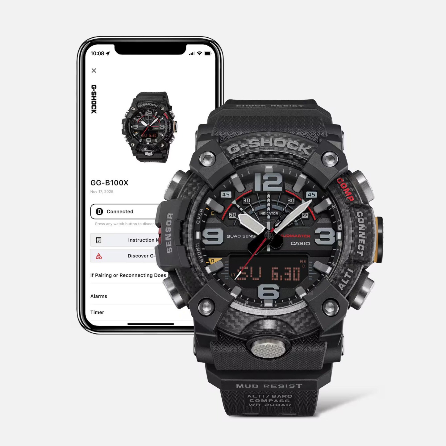 Casio G-Shock GG-B100X-1A Mudmaster Quad Sensor Bluetooth Men's Watch (Black)