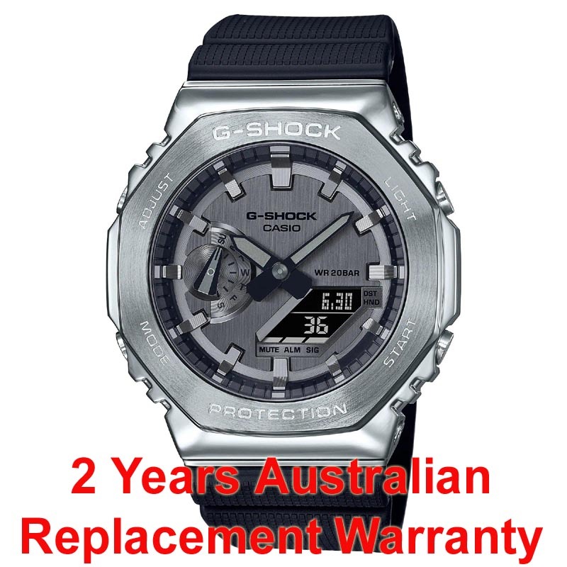 Casio G-Shock GM-2100-1A CasiOak Metal Case Analog Digital Watch Silver Black ozdigitalwatch.com.au