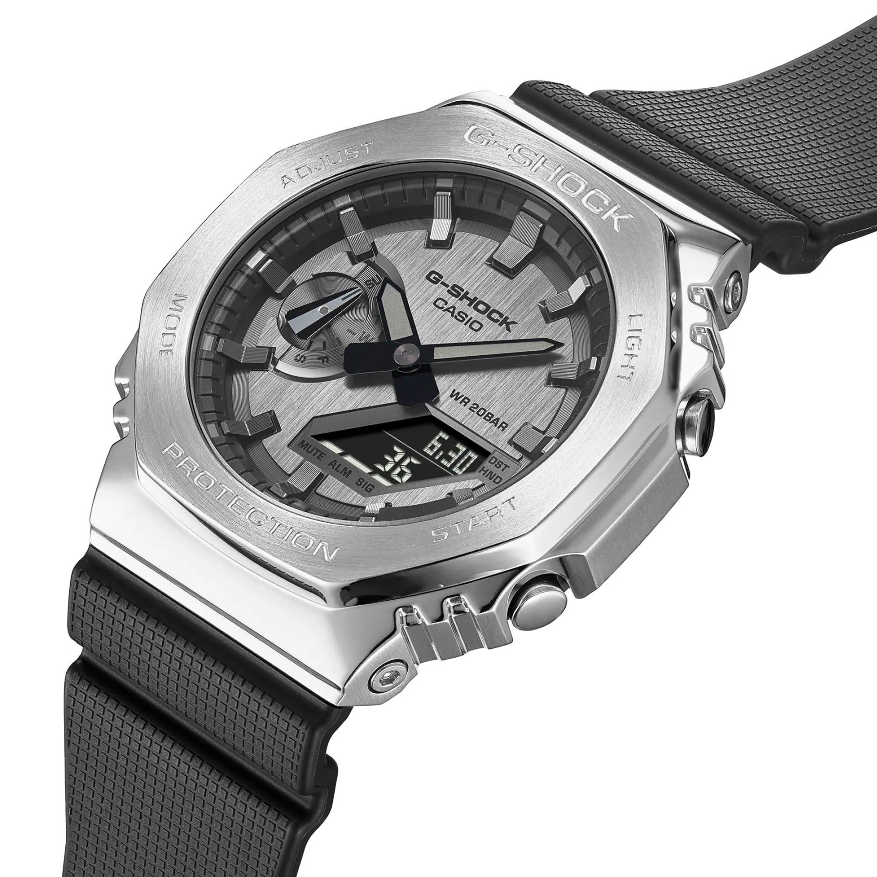 Casio G-Shock GM-2100-1A CasiOak Metal Case Analog Digital Watch Silver Black ozdigitalwatch.com.au