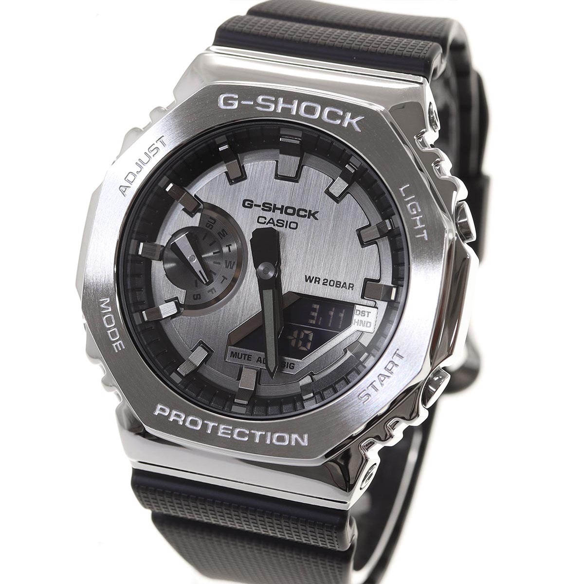 Casio G-Shock GM-2100-1A CasiOak Metal Case Analog Digital Watch Silver Black ozdigitalwatch.com.au