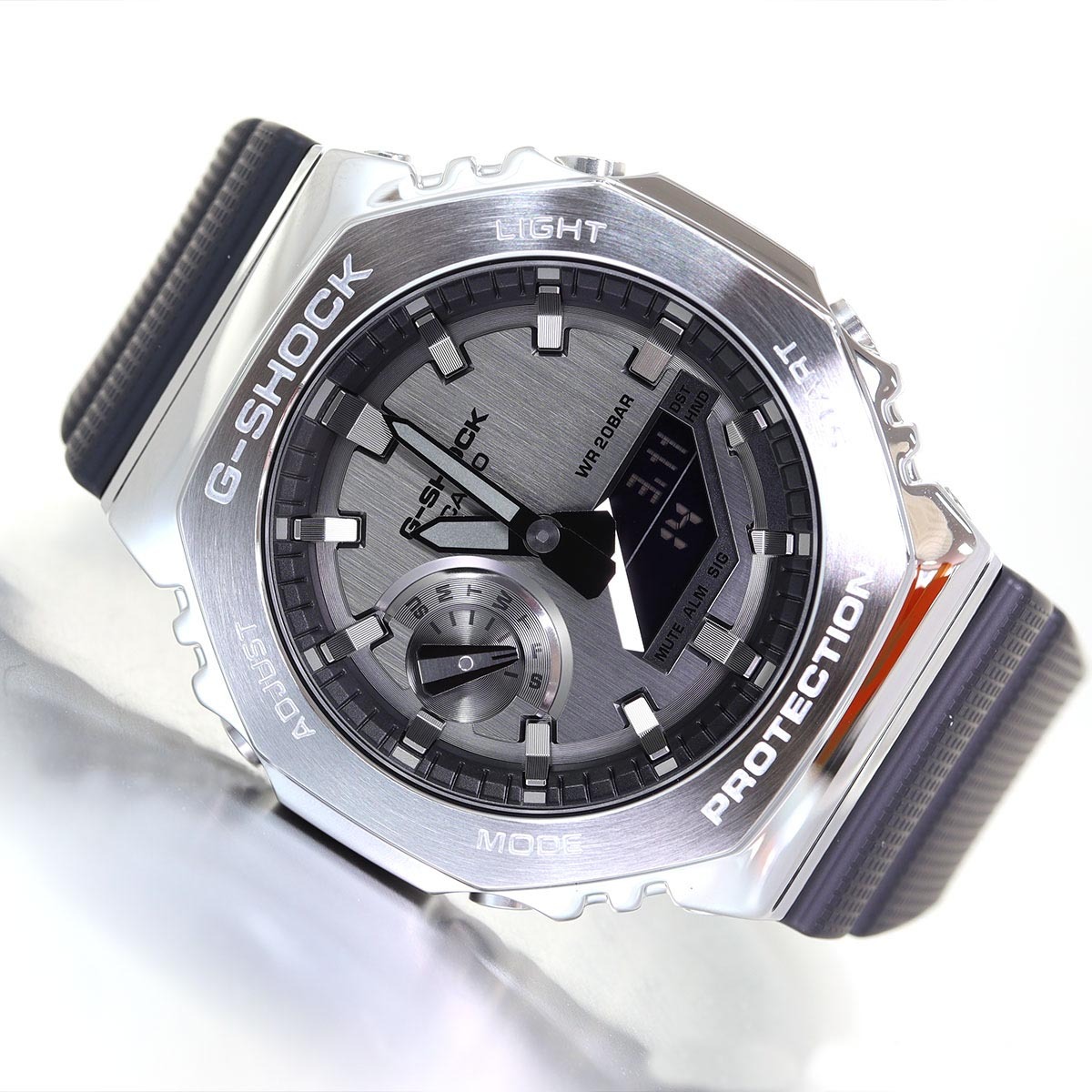Casio G-Shock GM-2100-1A CasiOak Metal Case Analog Digital Watch Silver Black ozdigitalwatch.com.au