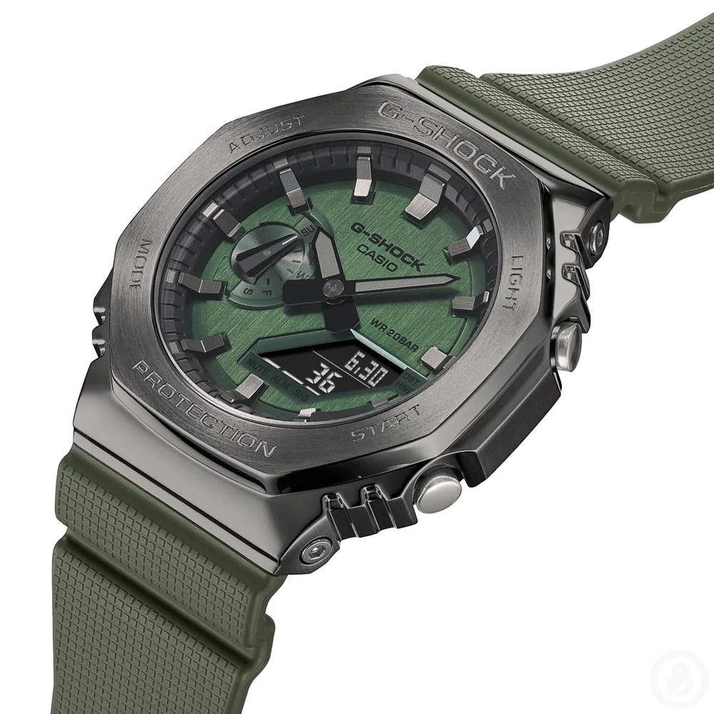 Casio G-Shock GM-2100B-3A CasiOak Metal Case Analog Digital Watch Green Gray ozdigitalwatch.com.au