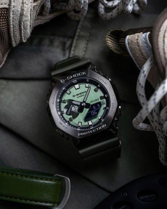 Casio G-Shock GM-2100B-3A CasiOak Metal Case Analog Digital Watch Green Gray ozdigitalwatch.com.au