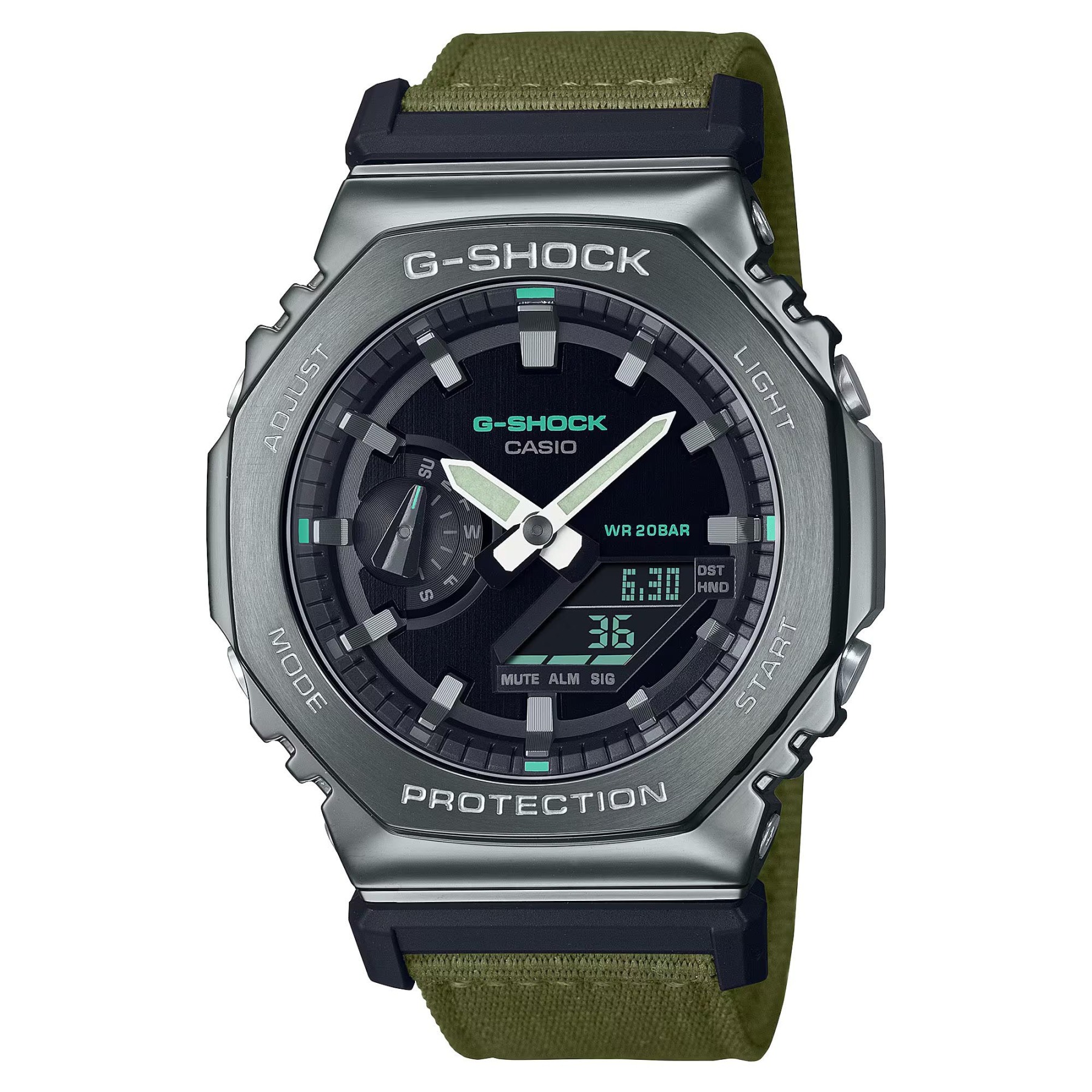 Casio G-Shock GM-2100CB-3A CasiOak Metal Case Analog Digital Men's Watch (Black x Green Cloth Band) GM2100CB-3A