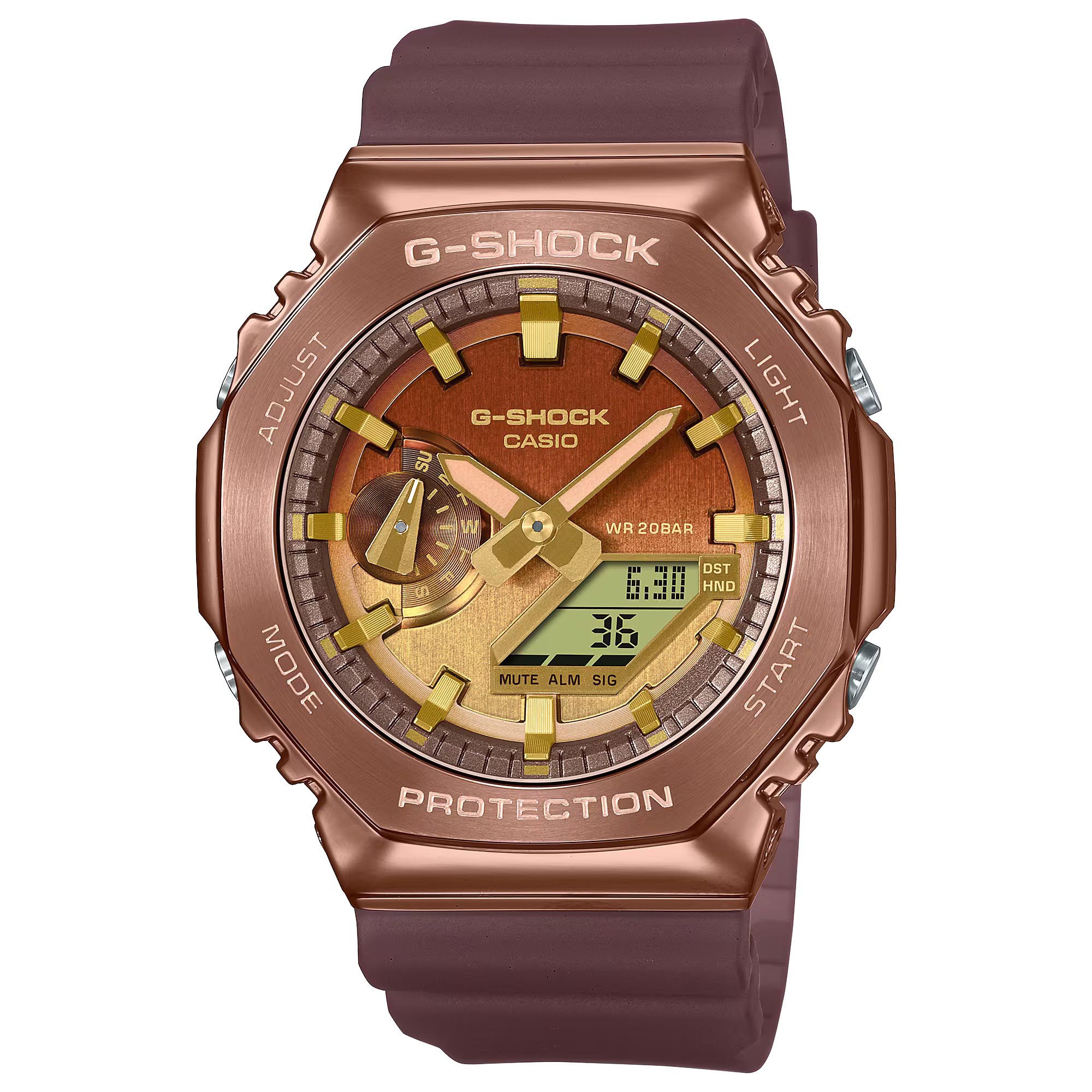 Casio G-Shock GM-2100CL-5A CasiOak Metal Case Analog Digital Men's Watch (Bronze x Gold) (Purple Translucent Band) GM2100CL-5A