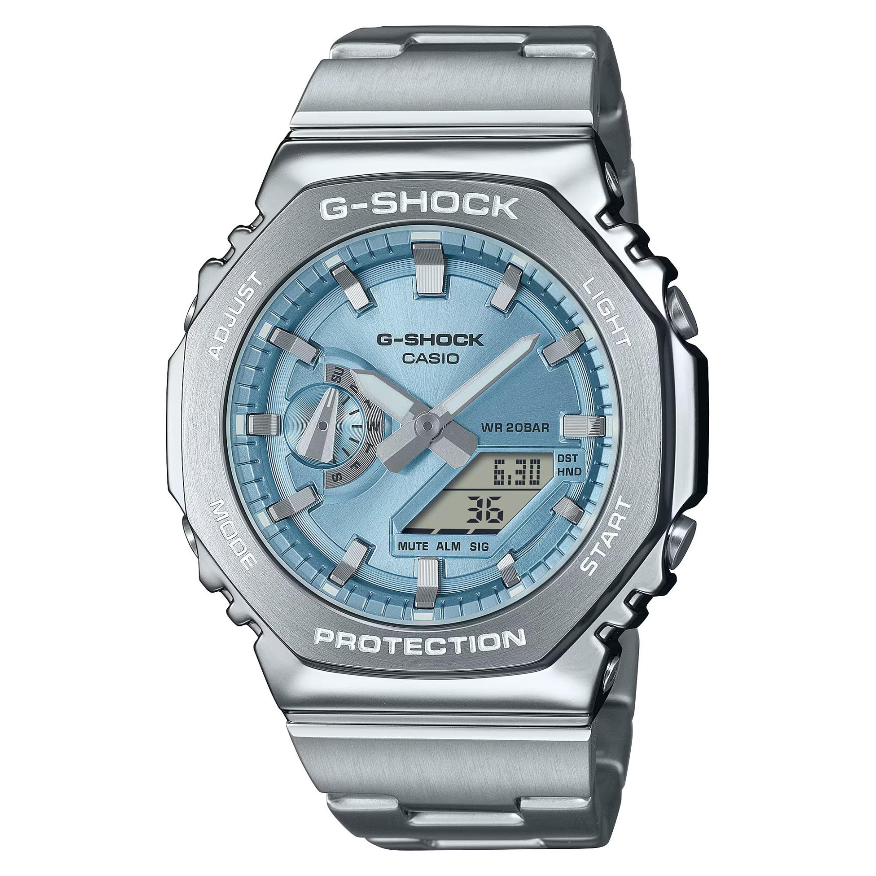 Casio G-Shock GM-2110D-2A CasiOak Metal Case Analog Digital Men's Watch (Silver & Blue) GM2110D-2A