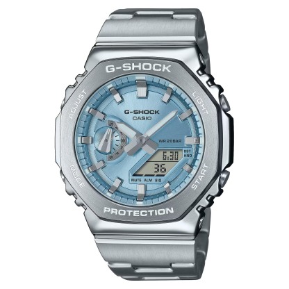 Casio G-Shock GM-2110D-2A CasiOak Metal Case Analog Digital Men's Watch (Silver & Blue) GM2110D-2A