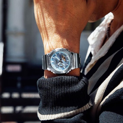 Casio G-Shock GM-2110D-2A CasiOak Full Metal Analog Digital Men's Watch (Sky Blue & Silver) GM2110D-2A