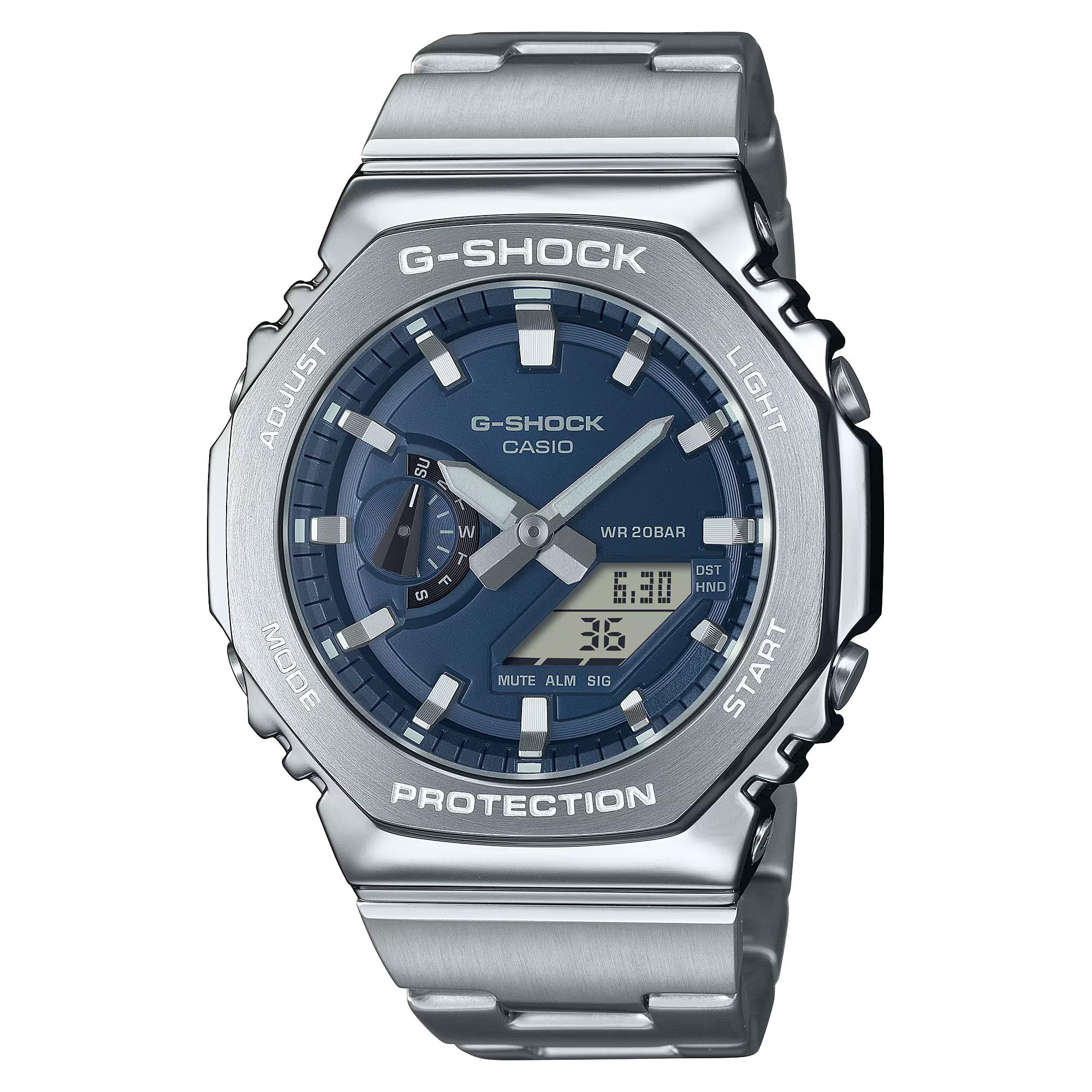 Casio G-Shock GM-2110D-2B CasiOak Metal Case Analog Digital Men's Watch (Silver & Blue) GM2110D-2B