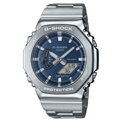 Casio G-Shock GM-2110D-2B CasiOak Metal Case Analog Digital Men's Watch (Silver & Blue) GM2110D-2B