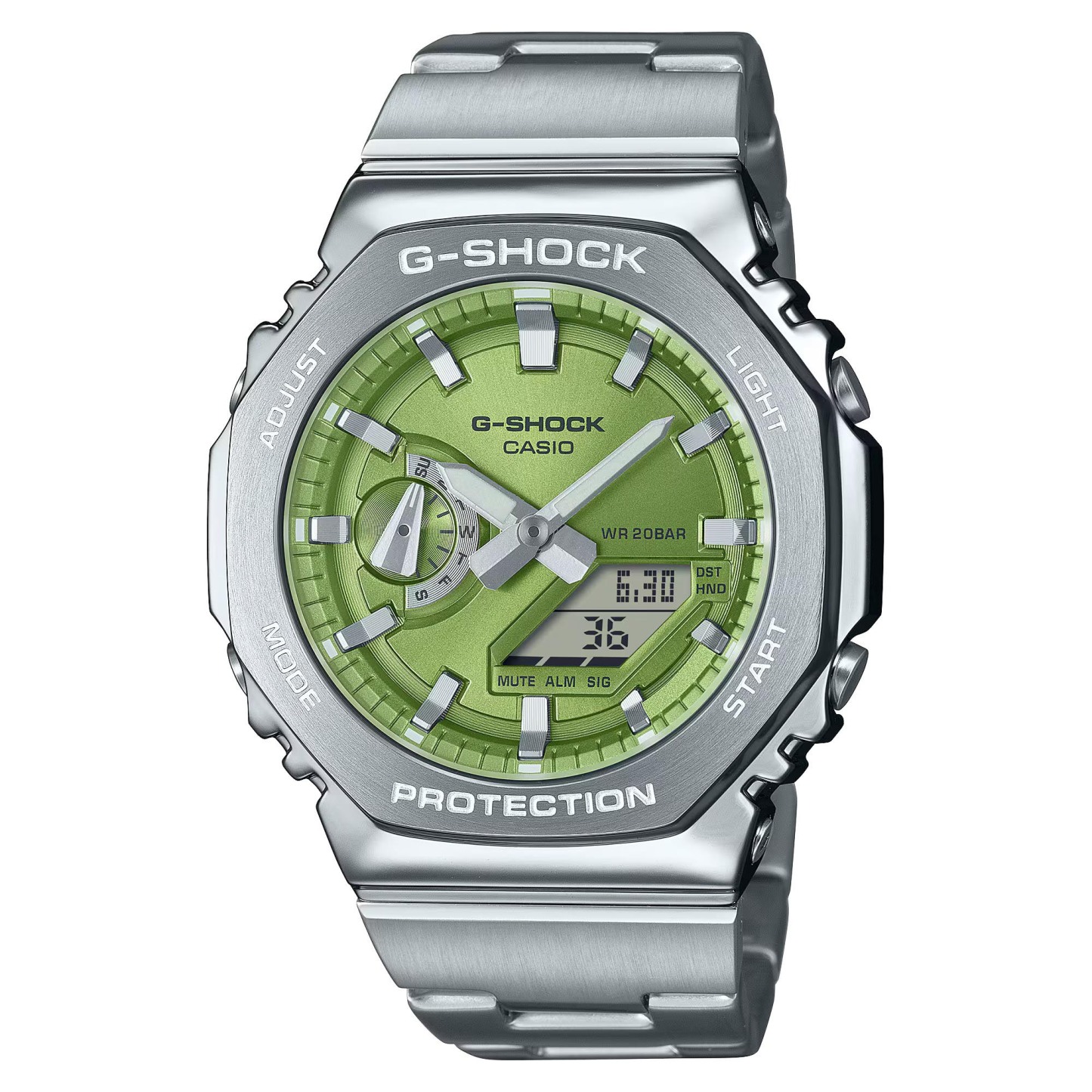 Casio G-Shock GM-2110D-3A CasiOak Full Metal Analog Digital Men's Watch (Lime Green & Silver) GM2110D-3A