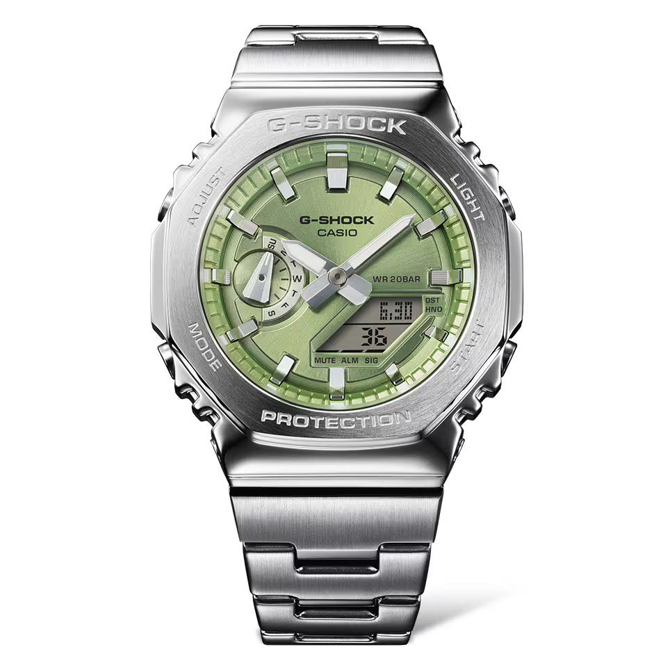Casio G-Shock GM-2110D-3A CasiOak Full Metal Analog Digital Men's Watch (Lime Green & Silver) GM2110D-3A