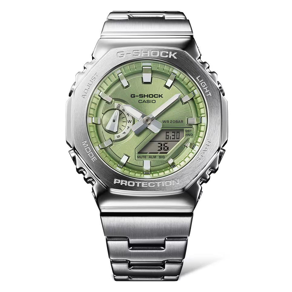 Casio G-Shock GM-2110D-3A CasiOak Full Metal Analog Digital Men's Watch (Lime Green & Silver) GM2110D-3A