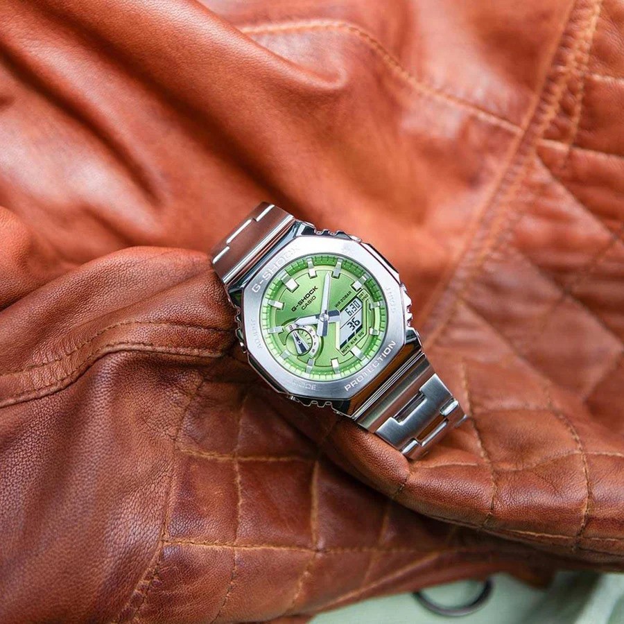 Casio G-Shock GM-2110D-3A CasiOak Full Metal Analog Digital Men's Watch (Lime Green & Silver) GM2110D-3A