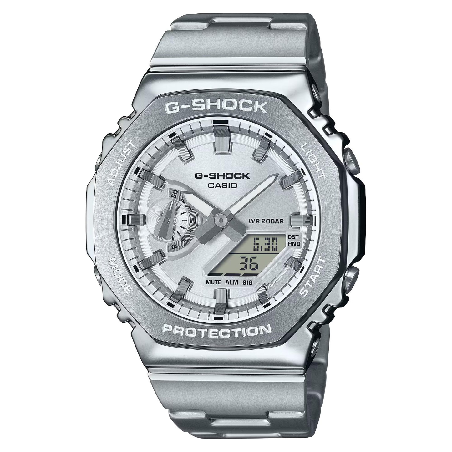 Casio G-Shock GM-2110D-7A CasiOak Full Metal Analog Digital Men's Watch (Silver) GM2110D-7A