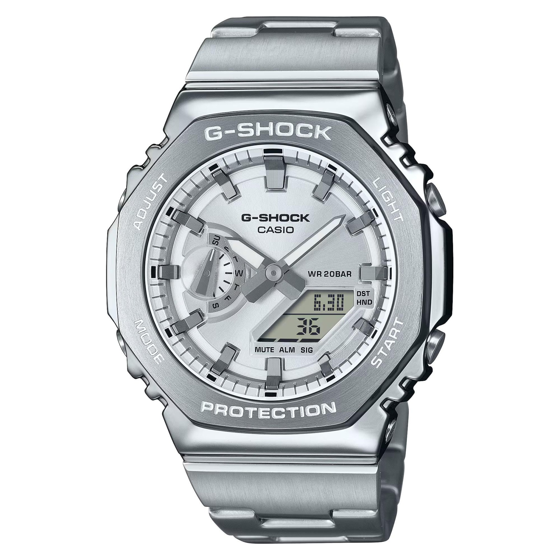 Casio G-Shock GM-2110D-7A CasiOak Full Metal Analog Digital Men's Watch (Silver) GM2110D-7A