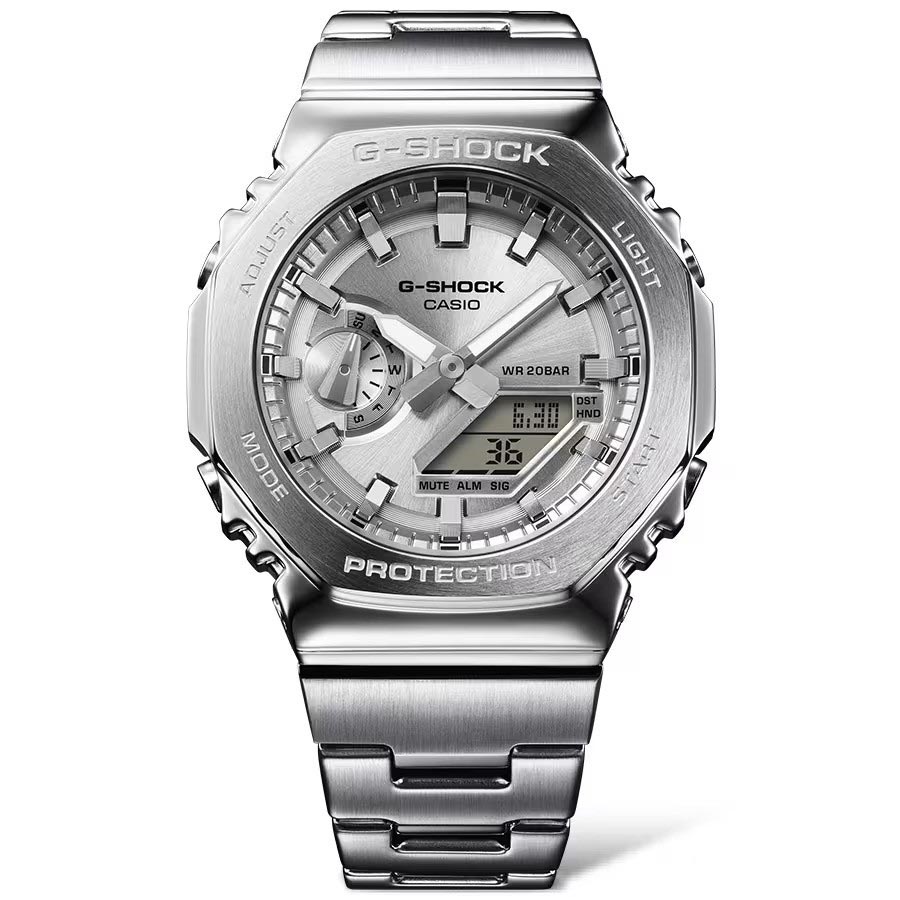 Casio G-Shock GM-2110D-7A CasiOak Full Metal Analog Digital Men's Watch (Silver) GM2110D-7A