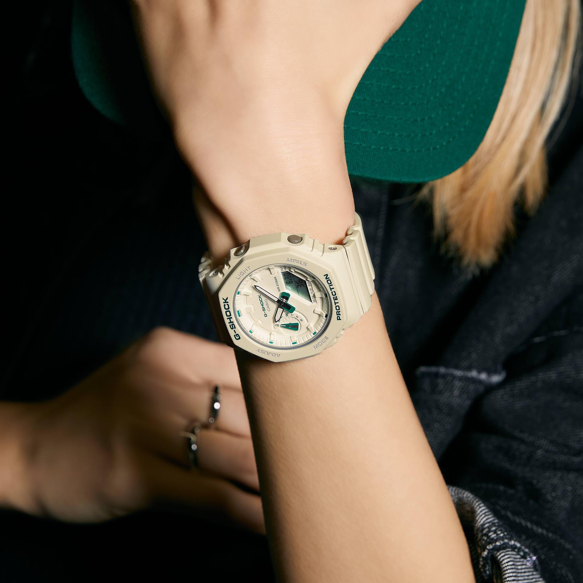 Casio G-Shock GMA-S2100GA-7A CasiOak S-Series Women Watch White Green ozDigitalWatch.com.au