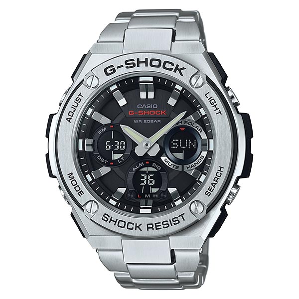 Casio G-Shock G-Steel GST-S110D-1A Solar Analog Digital Men's Watch (Black) (Silver Stainless Steel Band) GSTS110D-1A