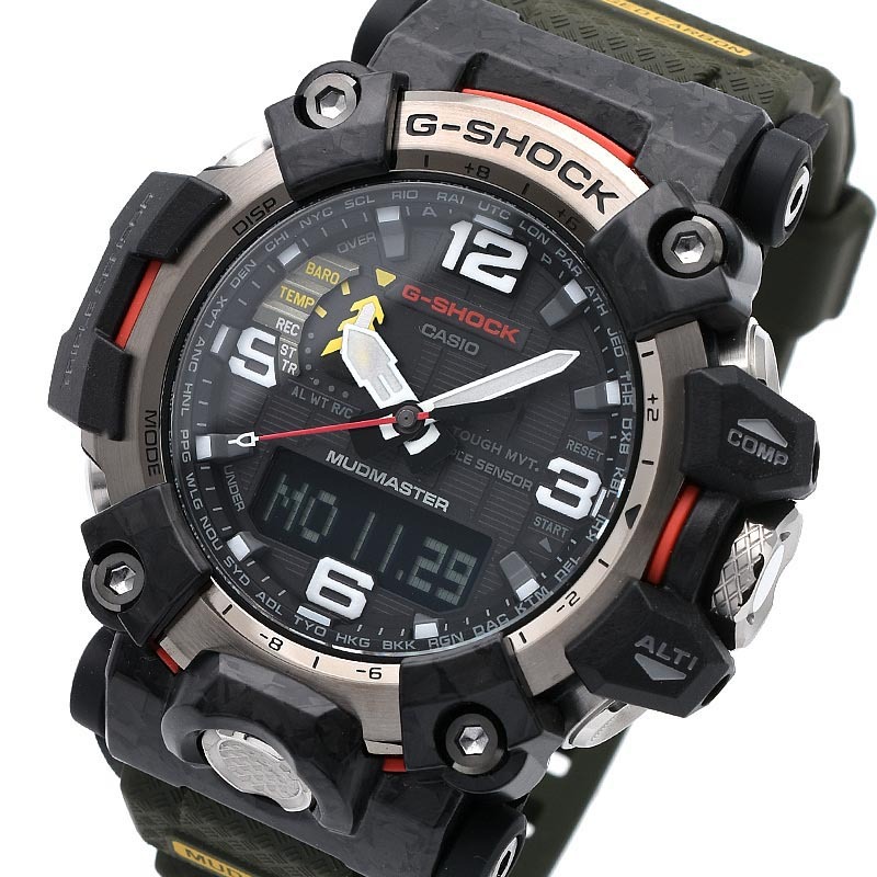 Casio G-Shock GWG-2000-1A3 Mudmaster Carbon Triple Sensor Solar Wave Ceptor Men's Watch (Black x Green) GWG2000-1A3