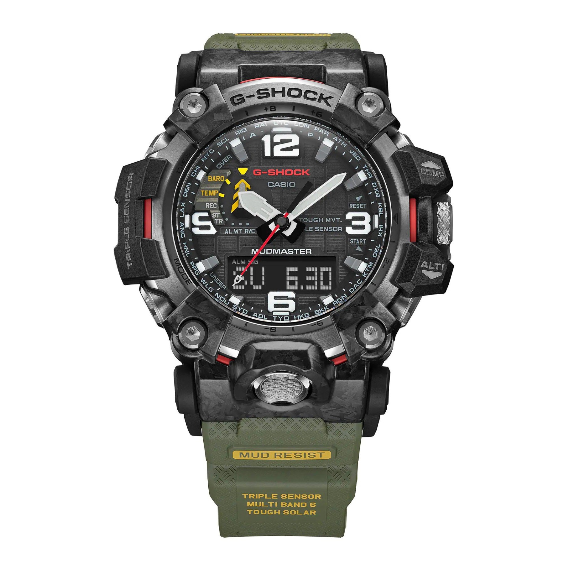 Casio G-Shock GWG-2000-1A3 Mudmaster Carbon Triple Sensor Solar Wave Ceptor Men's Watch (Black x Green) GWG2000-1A3