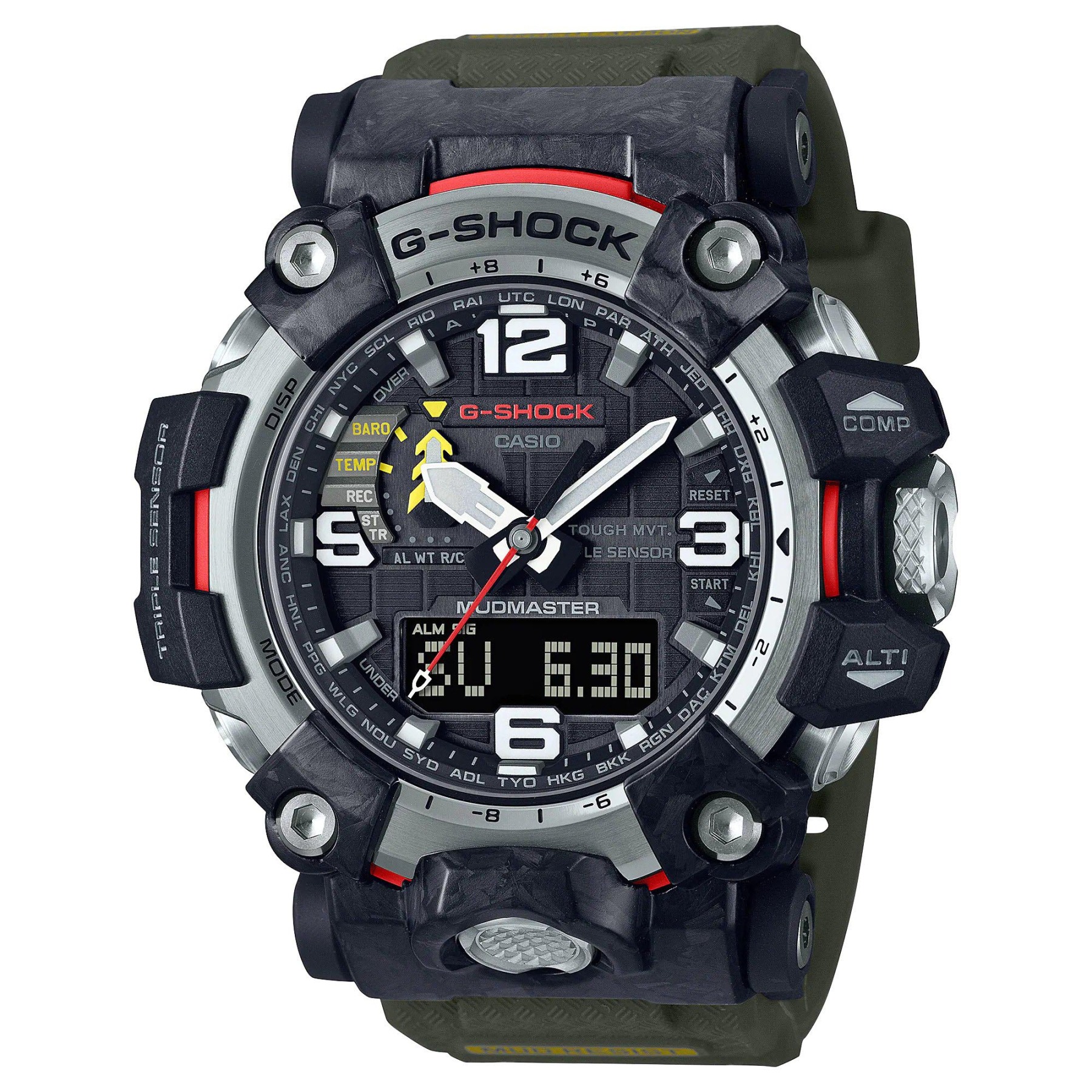 Casio G-Shock GWG-2000-1A3 Mudmaster Carbon Triple Sensor Solar Wave Ceptor Men's Watch (Black x Green) GWG2000-1A3