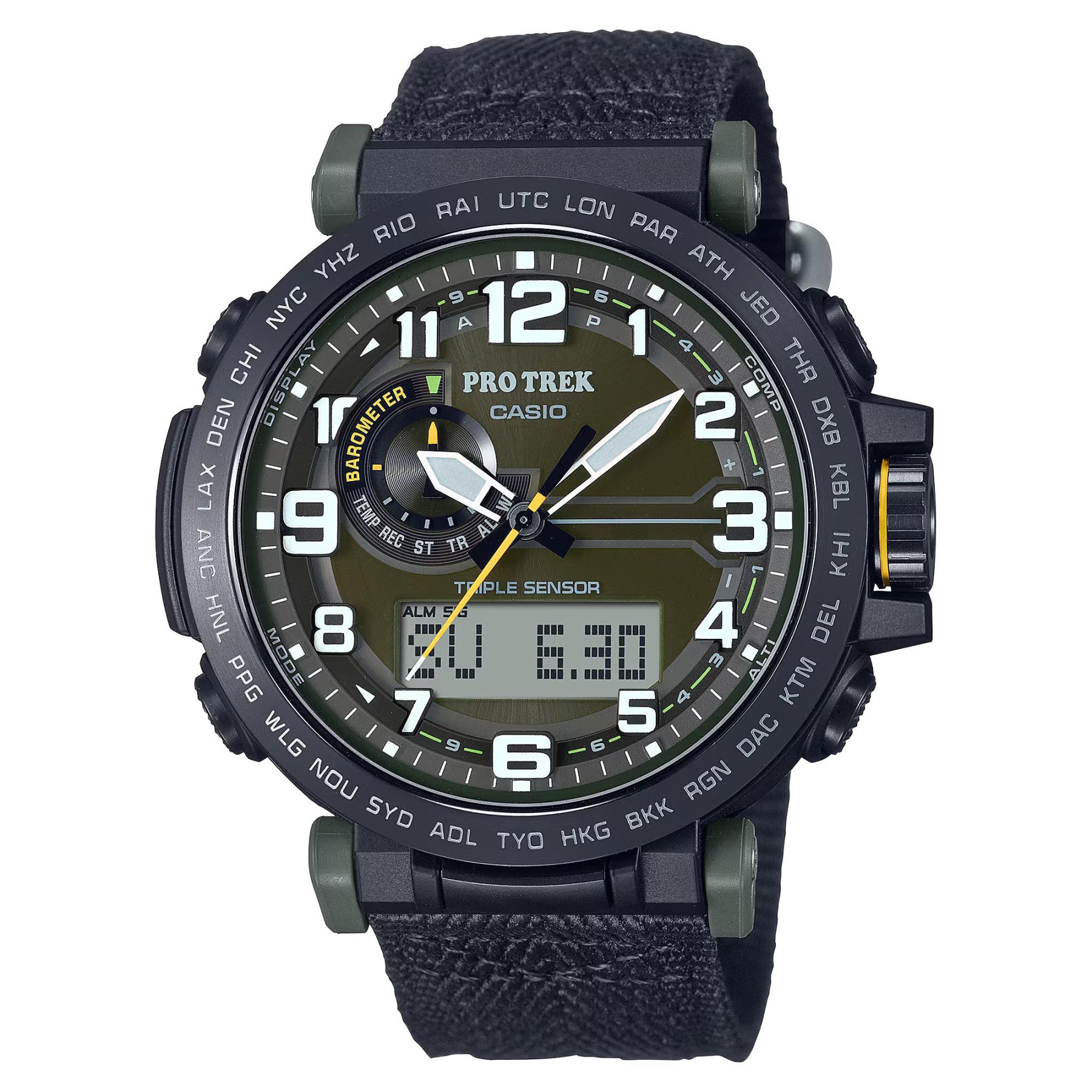 Casio PROTREK PRG-601YB-3 Climber Line Triple Sensor Solar Men's Watch (Green, Black Cloth Band) PRG601YB-3