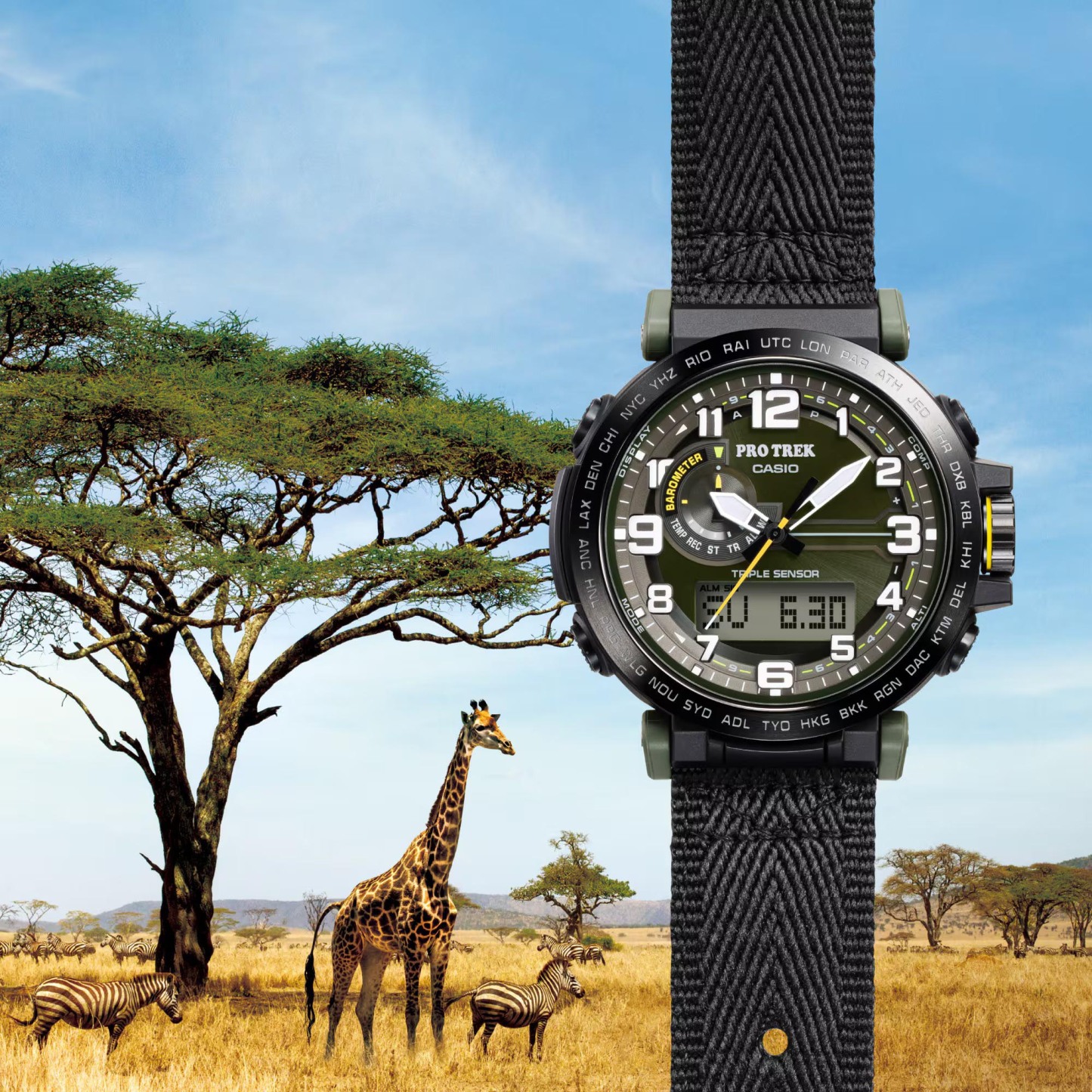 Casio PROTREK PRG-601YB-3 Climber Line Triple Sensor Watch Black Cloth Band ozdigitalwatch.com.au