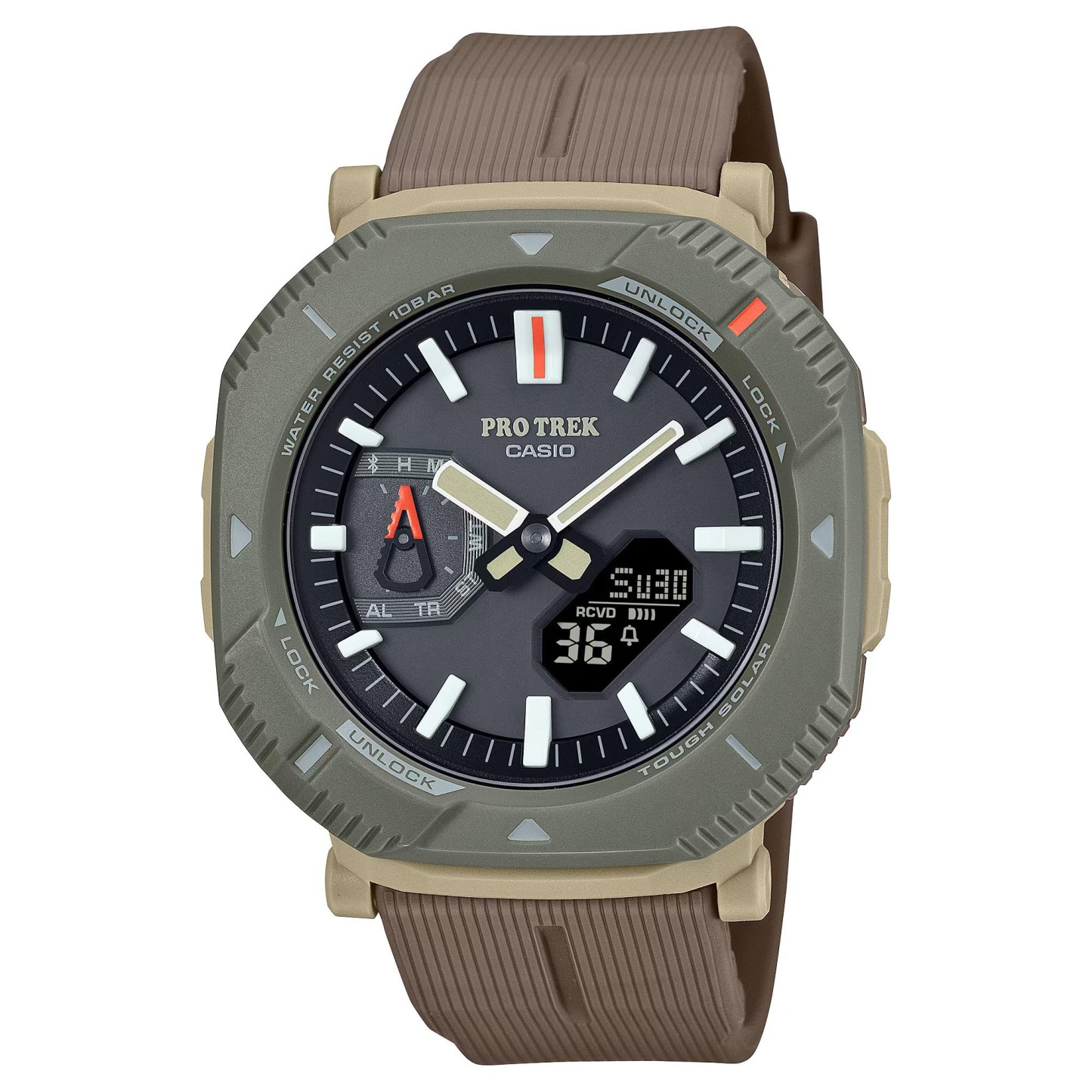 Casio PROTREK PRJ-B001-5 Hikes Line Solar Bluetooth Link Men Watch (Brown x Green) PRGB001-5