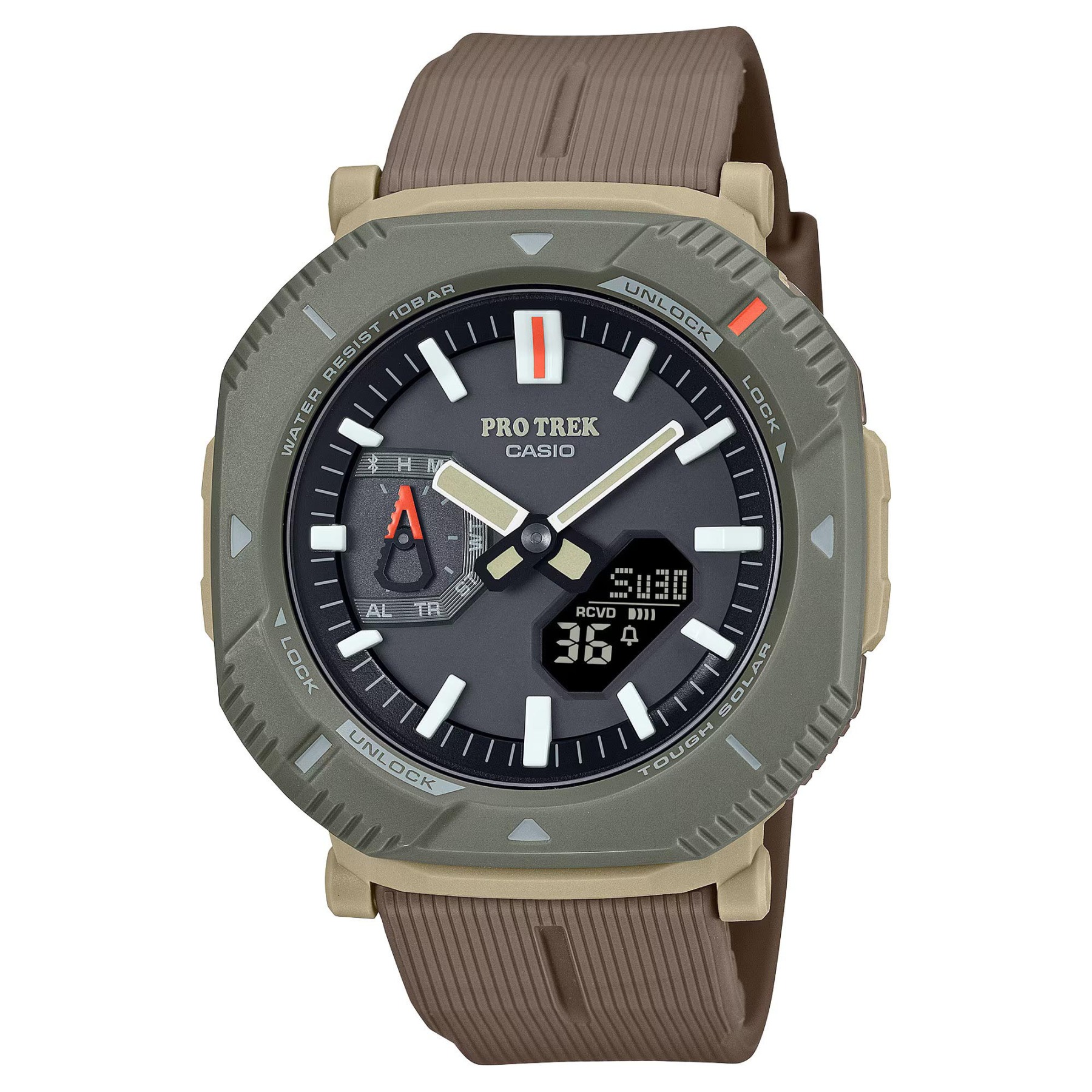 Casio PROTREK PRJ-B001-5 Hikes Line Solar Bluetooth Link Men Watch (Brown x Green) PRGB001-5