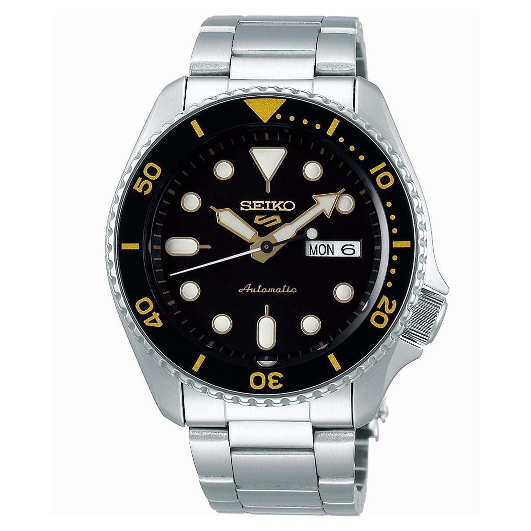 Seiko 5 Sports Automatic SRPD57K1 Sport Style 100M Men Watch (Black, Gold Accents)