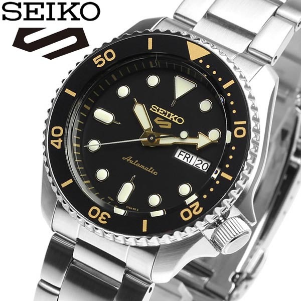 Seiko 5 Sports Automatic SRPD57K1 Sport Style 100M Men Watch (Black, Gold Accents)