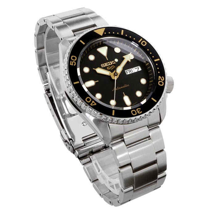 Seiko 5 Sports Automatic SRPD57K1 Sport Style 100M Men Watch (Black, Gold Accents)