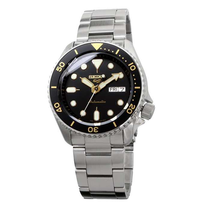 Seiko 5 Sports Automatic SRPD57K1 Sport Style 100M Men Watch (Black, Gold Accents)