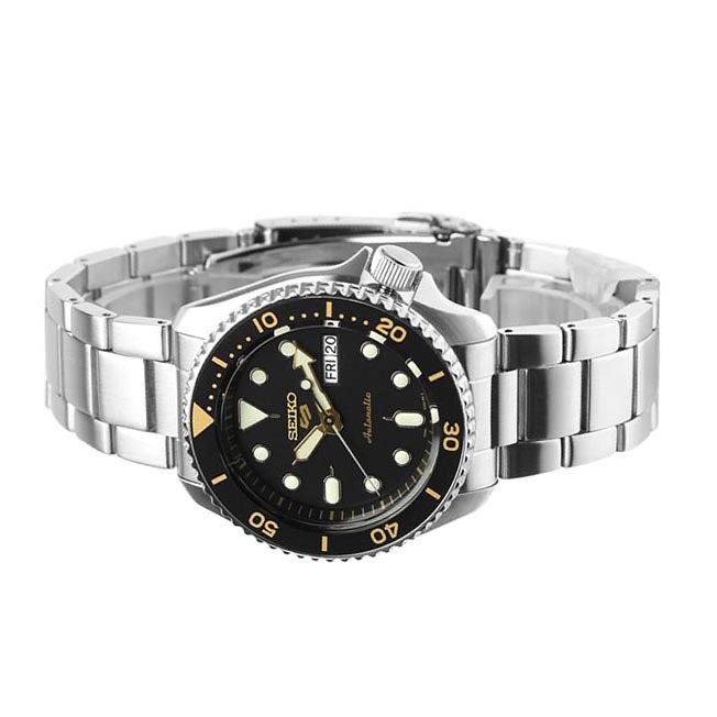 Seiko 5 Sports Automatic SRPD57K1 Sport Style 100M Men Watch (Black, Gold Accents)