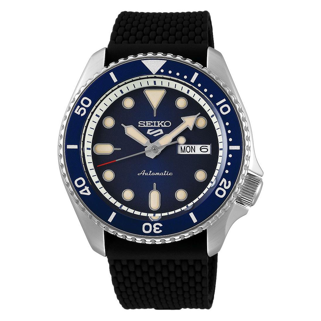 Seiko 5 Sports Automatic SRPD71K2 Men's Watch (Black & Blue), Silicone Band