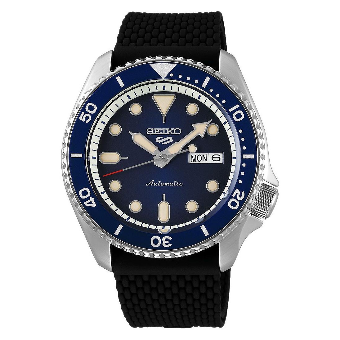 Seiko 5 Sports Automatic SRPD71K2 Men's Watch (Black & Blue), Silicone Band
