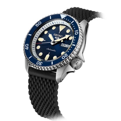 Seiko 5 Sports Automatic SRPD71K2 Men's Watch (Black & Blue), Silicone Band