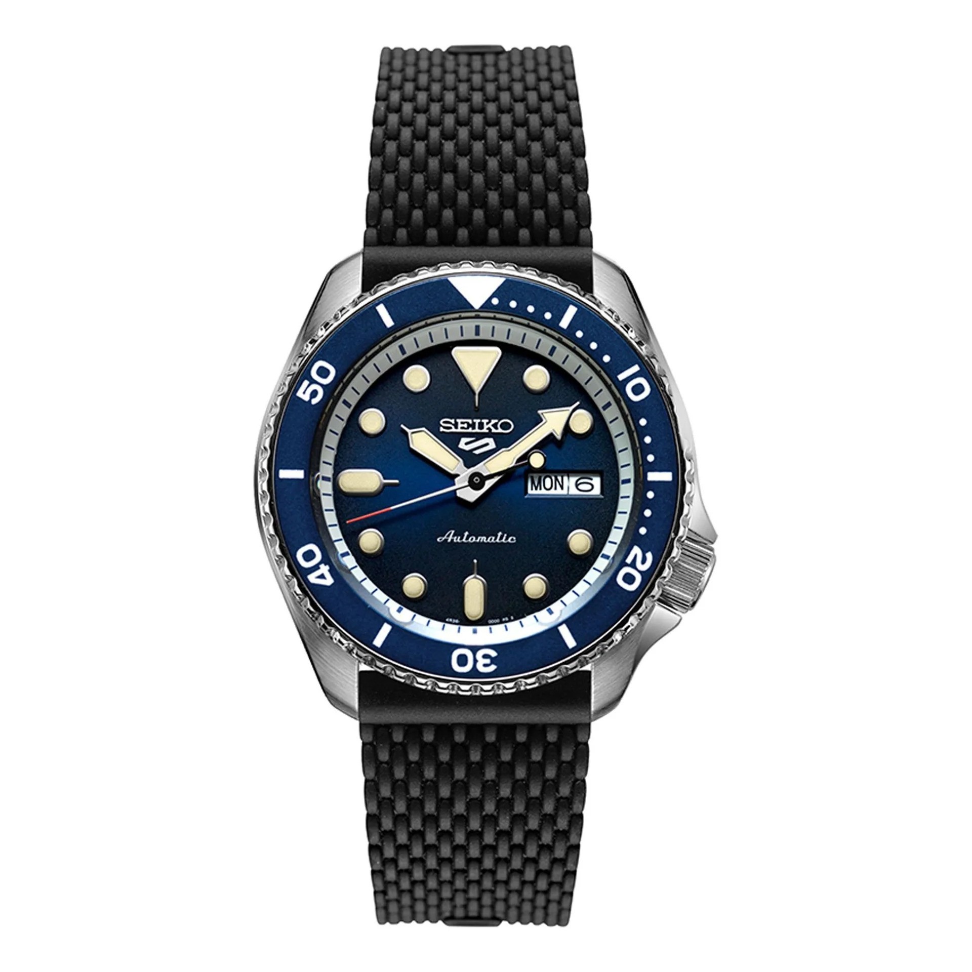 Seiko 5 Sports Automatic SRPD71K2 Men's Watch (Black & Blue), Silicone Band